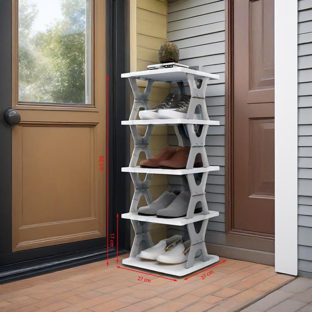 5 Tier Foldable Vertical Shoe Rack, X-Design Tall Shoes Organiser for Narrow Space, Corner Shelf for Single Dormitory Or Small Room - SuperSaverAU - view 2