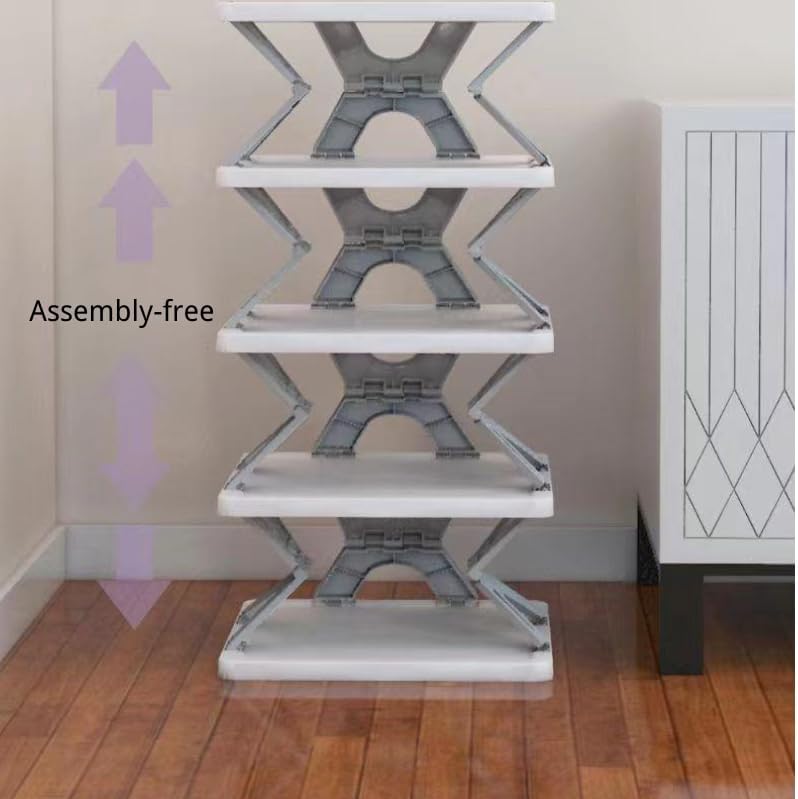 5 Tier Foldable Vertical Shoe Rack, X-Design Tall Shoes Organiser for Narrow Space, Corner Shelf for Single Dormitory Or Small Room - SuperSaverAU - view 4