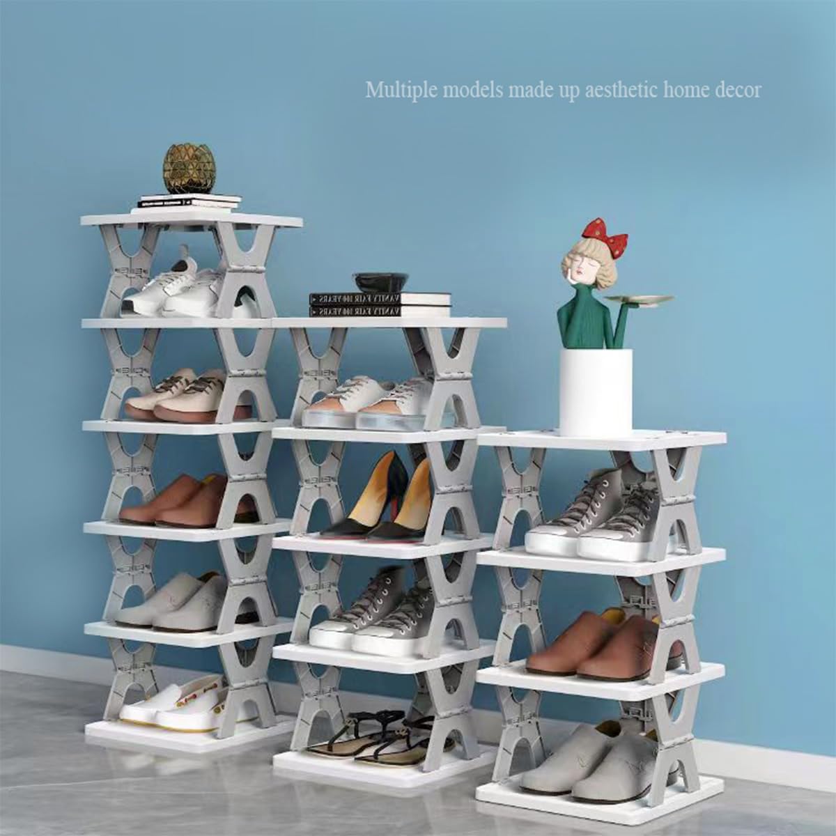 5 Tier Foldable Vertical Shoe Rack, X-Design Tall Shoes Organiser for Narrow Space, Corner Shelf for Single Dormitory Or Small Room - SuperSaverAU - view 6