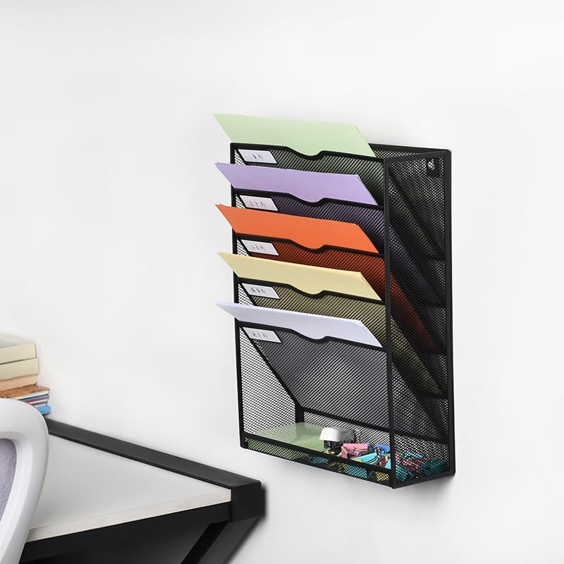 6 Tier Desktop File Organiser, Wall Mount Magazine Rack, Mesh Desk Organizer, Vertical Hanging Document Tray for Stationery, Mail, Paper and Letter Envelope, Book Holder - SuperSaverAU - view 4