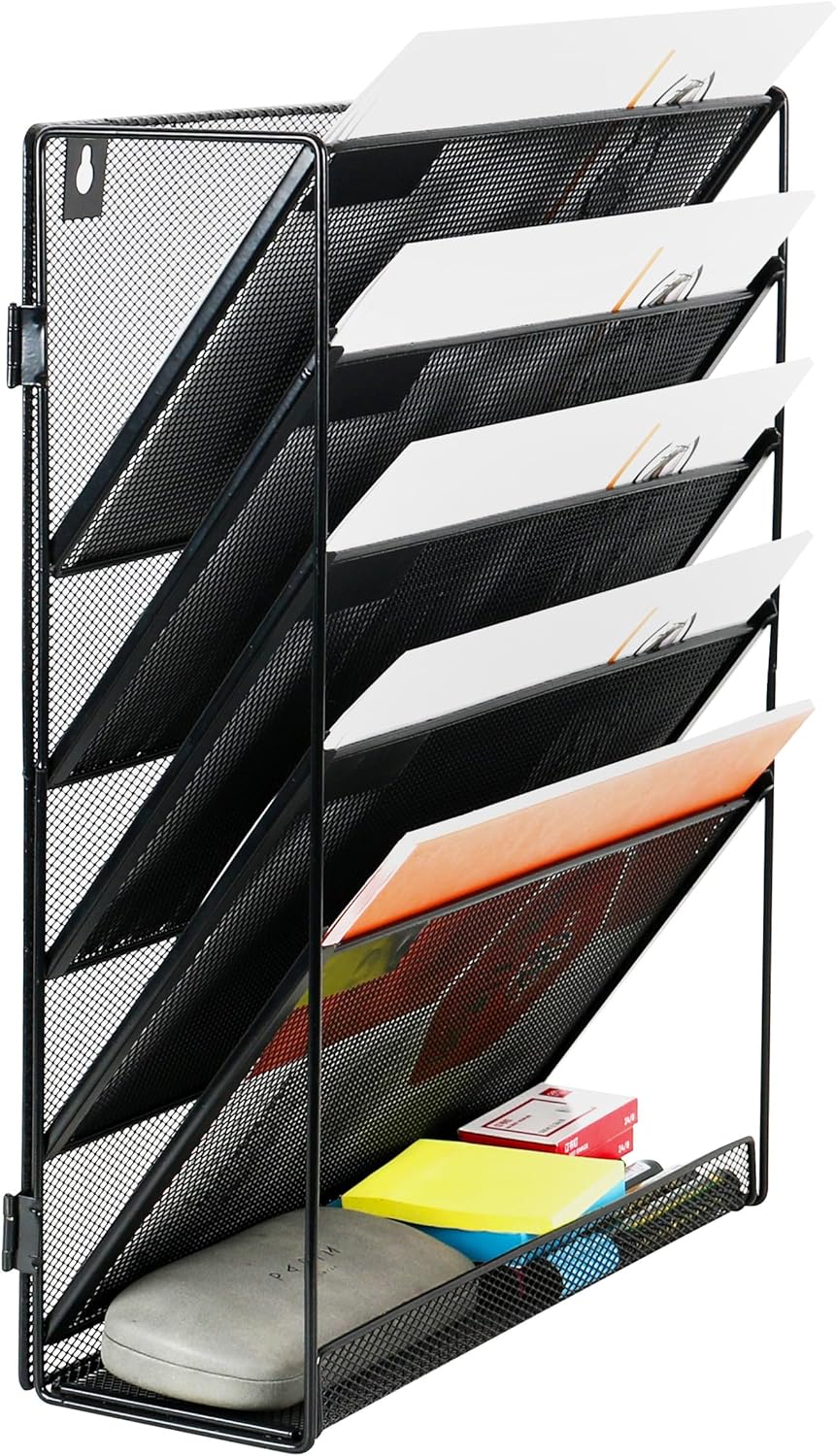 6 Tier Desktop File Organiser, Wall Mount Magazine Rack, Mesh Desk Organizer, Vertical Hanging Document Tray for Stationery, Mail, Paper and Letter Envelope, Book Holder - SuperSaverAU - view 5