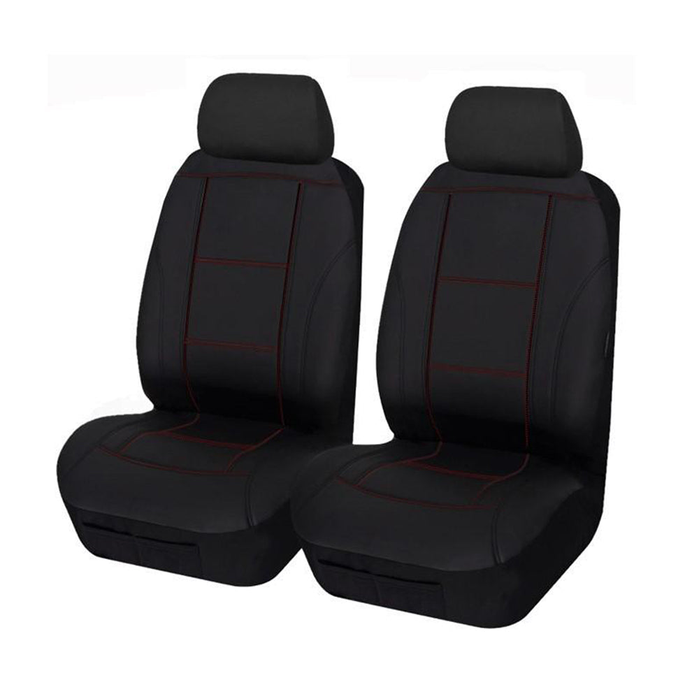 Universal Lavish Front Seat Covers 30/35 | Black/Red Stitching, Soft PU Fabric, Airbag Compatible - SuperSaverAU - view 1