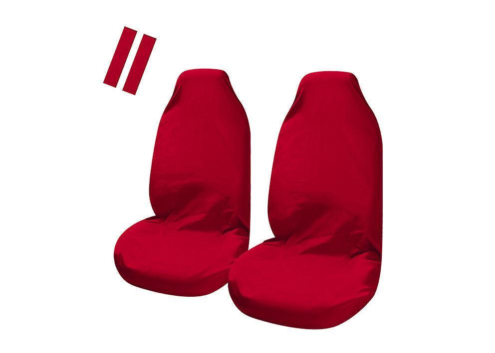 Premium Universal Pulse Red Throwover Front Seat Covers with Seat Belt Buddies
