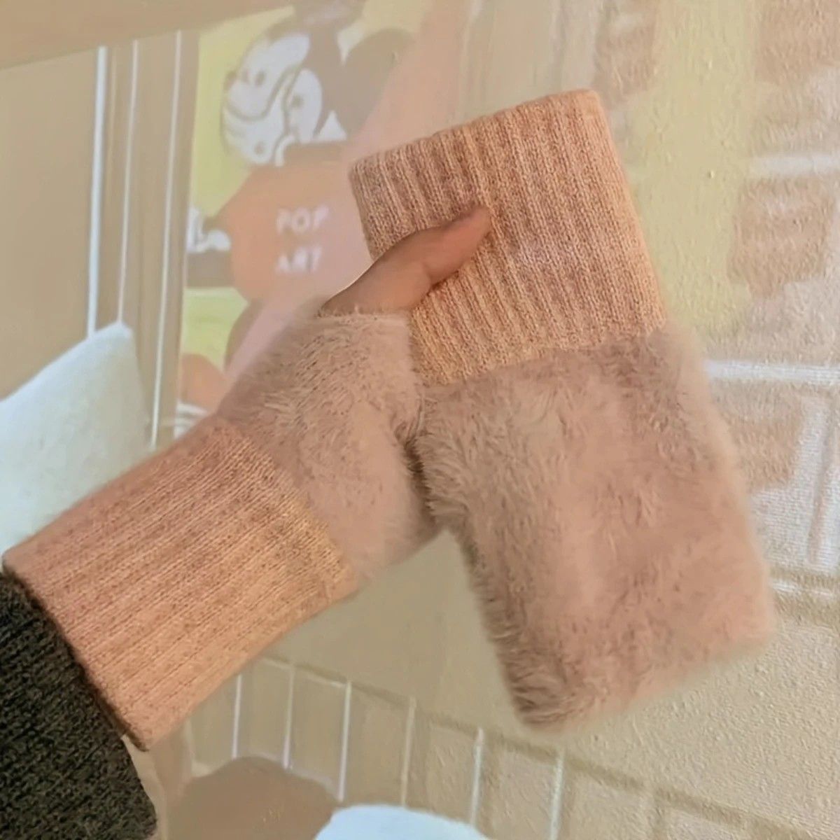 Women's Comfortable Fingerless Gloves - Soft, Warm, and Fashionable Pure White Winter Gloves, Suitable for Cold Weather or Casual Wear, Hand Washable, Ladies' Gloves..khaki - SuperSaverAU - view 3