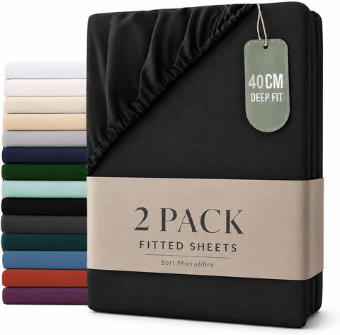 Hotel Quality 2 Piece Black Microfiber Fitted Sheet Set - King