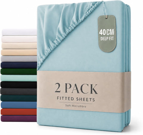 Hotel Quality 2 Piece Ice Blue Microfiber Fitted Sheet Set - Queen