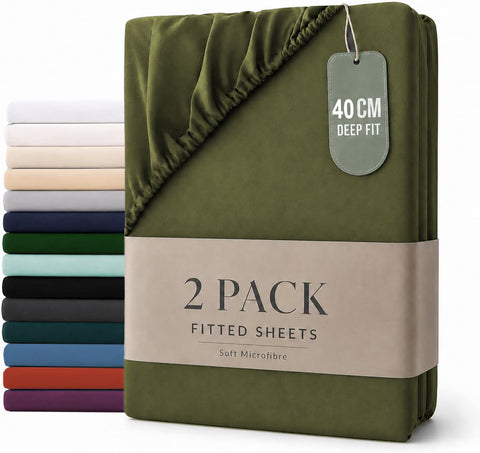 Hotel Quality 2 Piece Olive Green Microfiber Fitted Sheet Set - Queen