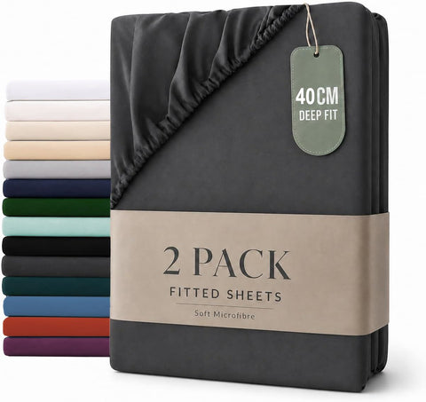 Hotel Quality 2 Piece Dark Grey Microfiber Fitted Sheet Set - Queen