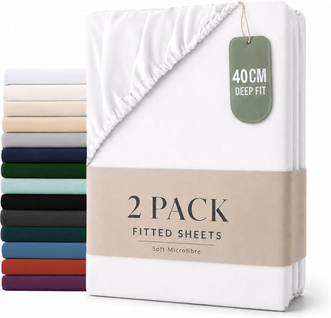 Hotel Quality 2 Piece White Microfiber Fitted Sheet Set - Super King