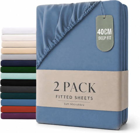 Hotel Quality 2 Piece Ocean Microfiber Fitted Sheet Set - Super King