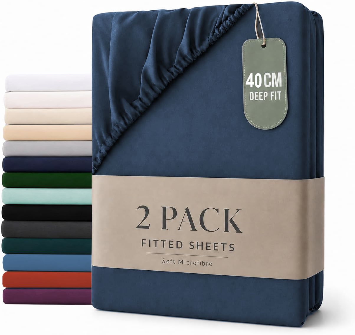 Hotel Quality 2 Piece Navy Microfiber Fitted Sheet Set - Super King
