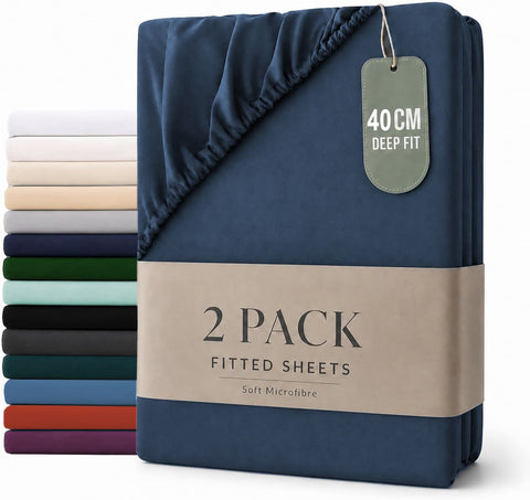 Hotel Quality 2 Piece Navy Microfiber Fitted Sheet Set - Super King