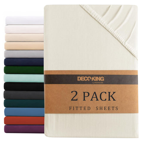 Hotel Quality 2 Piece Cream White Microfiber Fitted Sheet Set - Super King