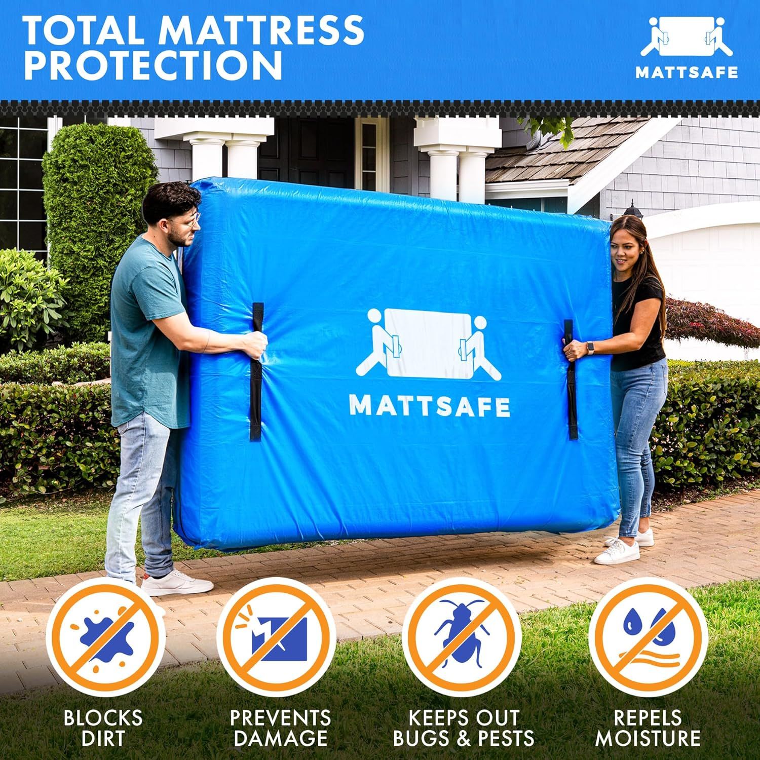 Premium Waterproof Mattress Bag – King 187 x 208 x 38cm, 8 Handles & Double Zip