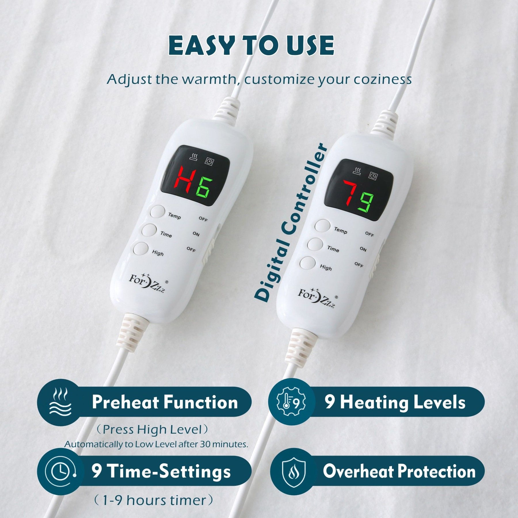 Premium Queen Electric Heated Mattress Pad Dual Control 9 Heat Settings