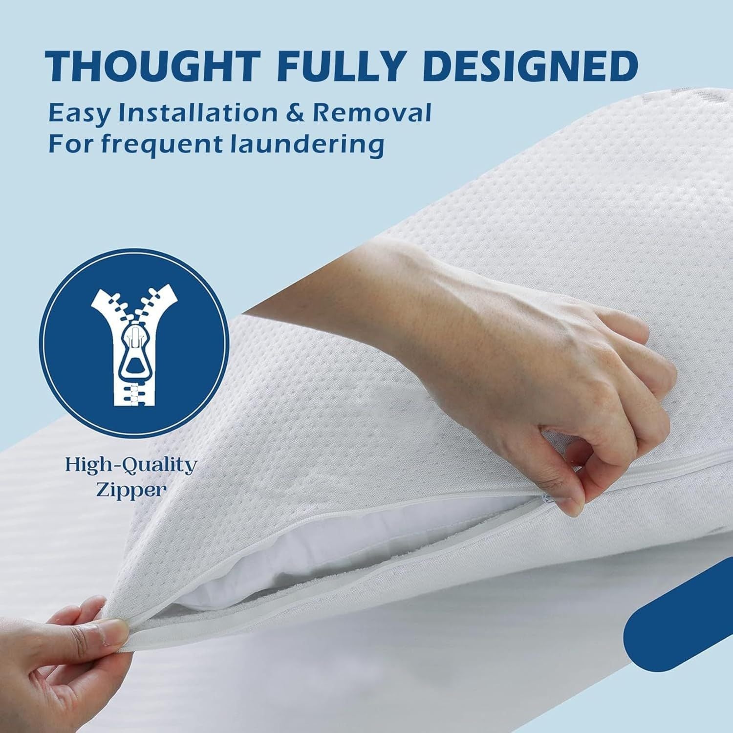 Premium Waterproof Bamboo Body Pillow Protector – White 50 x 150cm, Zippered TPU Backing