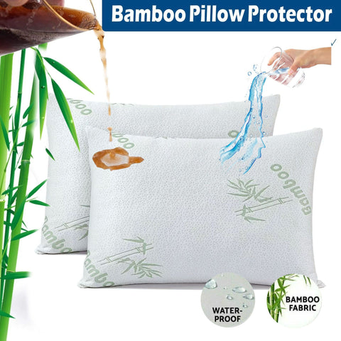 Premium Waterproof Bamboo Pillow Protectors – Green 2 Pack 48 x 74cm, Zippered TPU Backing