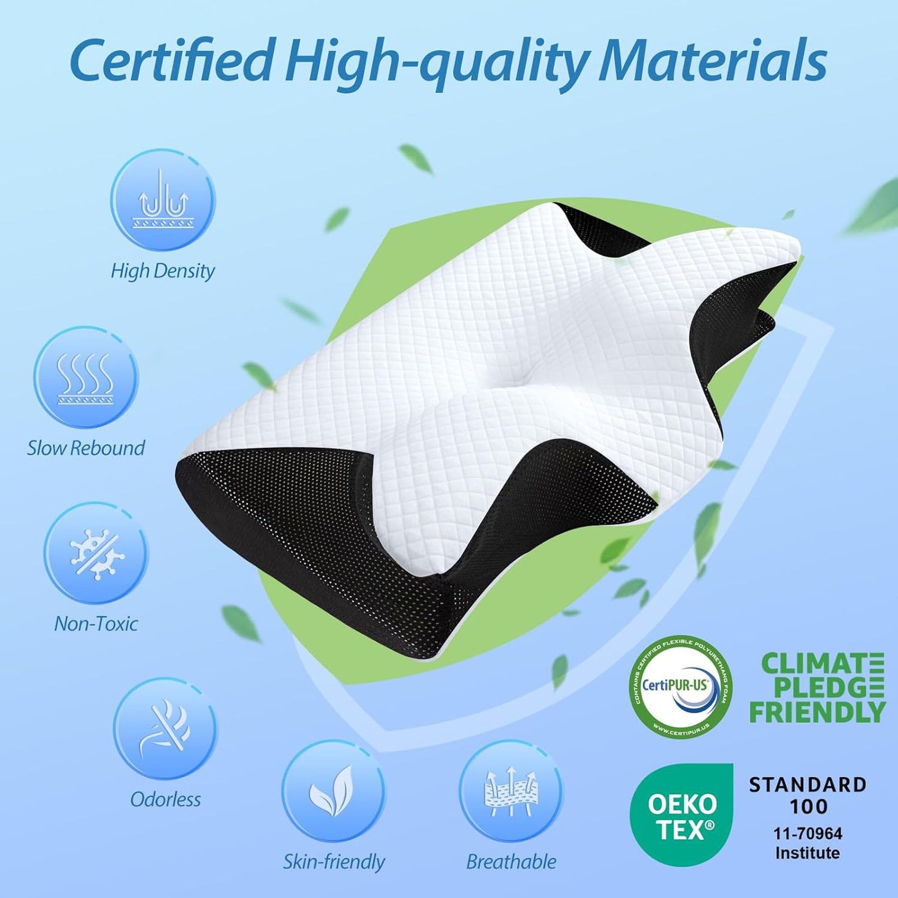 HOMCA 2-in-1 Cervical Neck Pillow – Black Butterfly Latex Foam, Breathable Cover