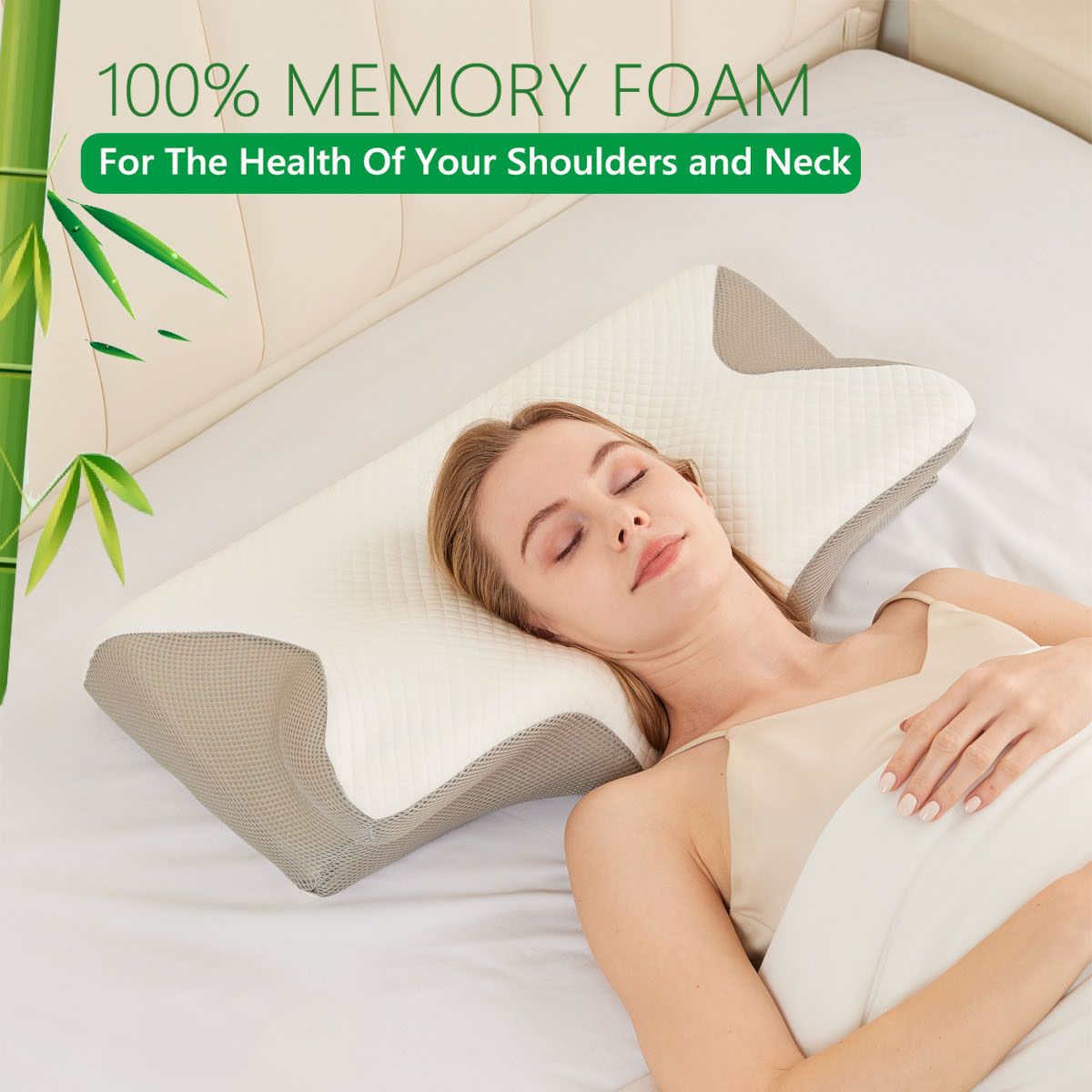 HOMCA 2-in-1 Cervical Neck Pillow – Grey Butterfly Latex Foam, Breathable Cover