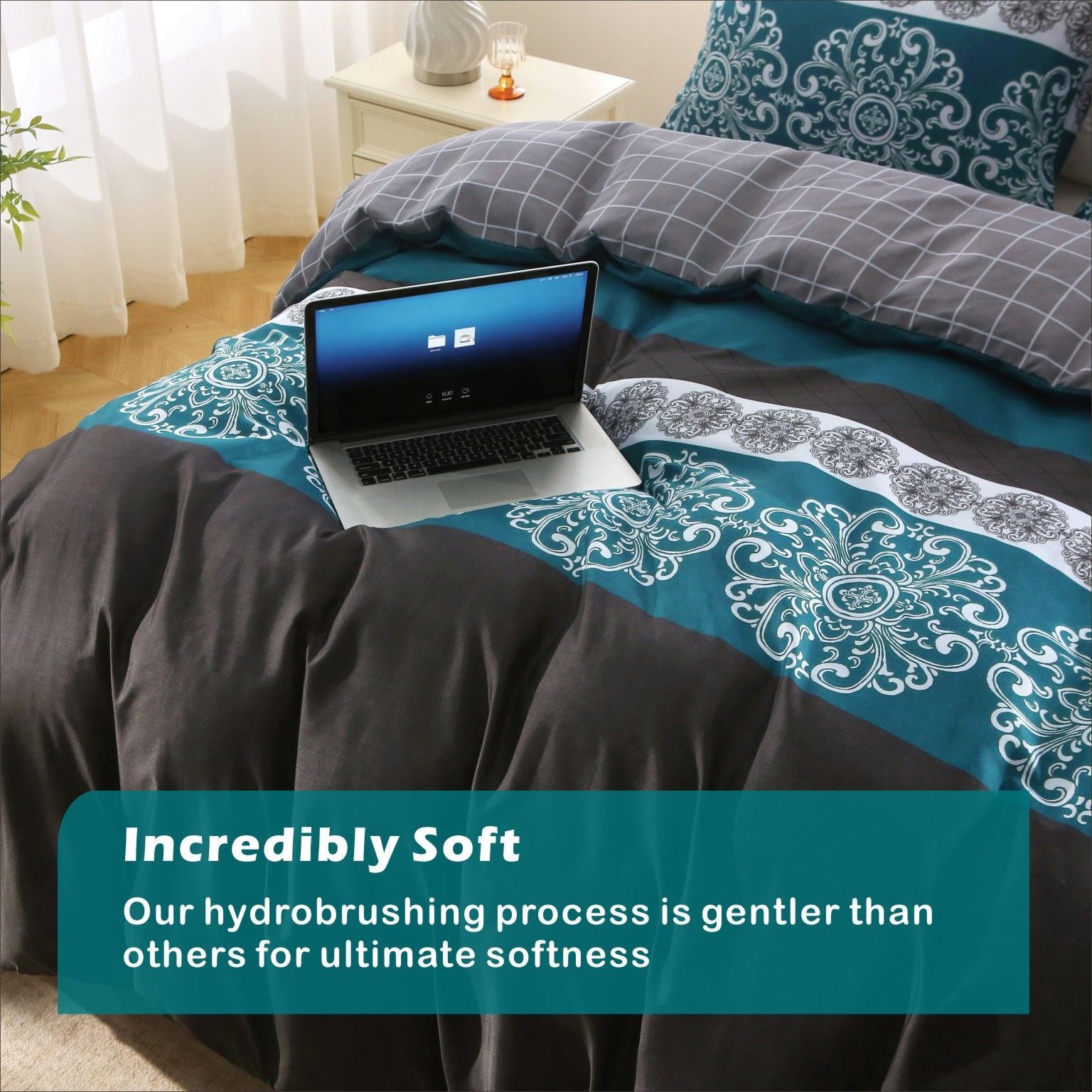 2000TC Microfibre Zipper Quilt Cover Set - 3 Piece, Bohemian, Double