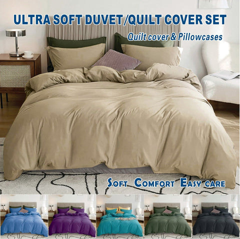 Premium 2000TC Microfibre Zipper Quilt Cover Set - 3 Piece, Camel Beige, Double