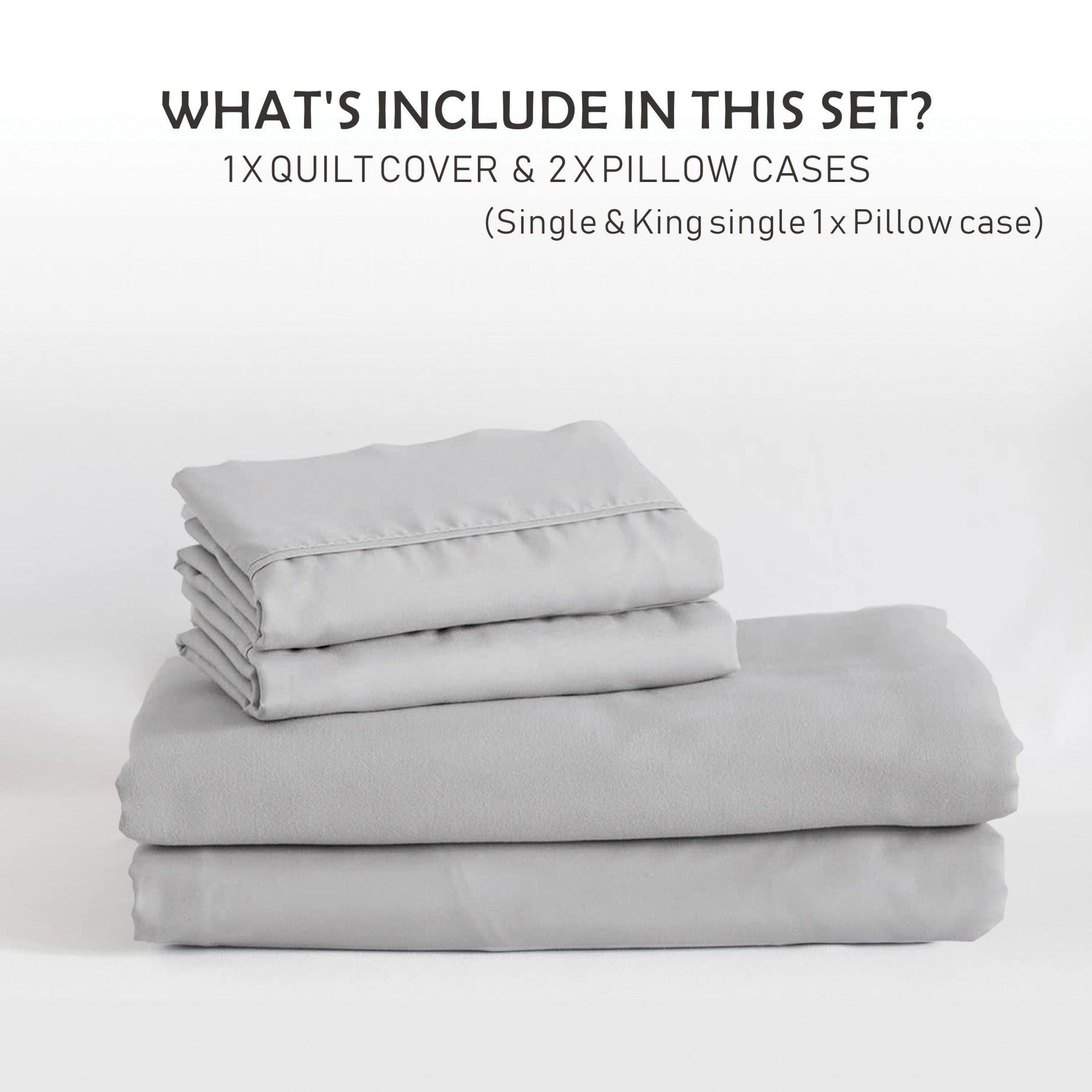 2000TC Microfibre Zipper Quilt Cover Set - 3 Piece, Silver Gray, Double