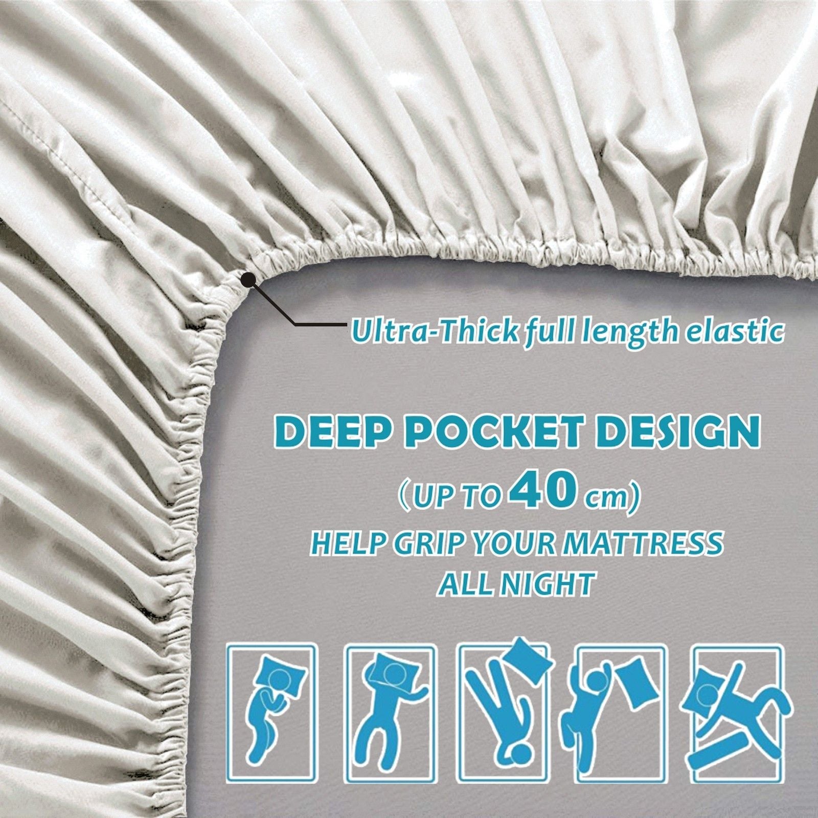 3 Piece 2000TC Microfibre 40cm Deep Pocket Fitted Sheet Set with Pillowcases - Raw White Double
