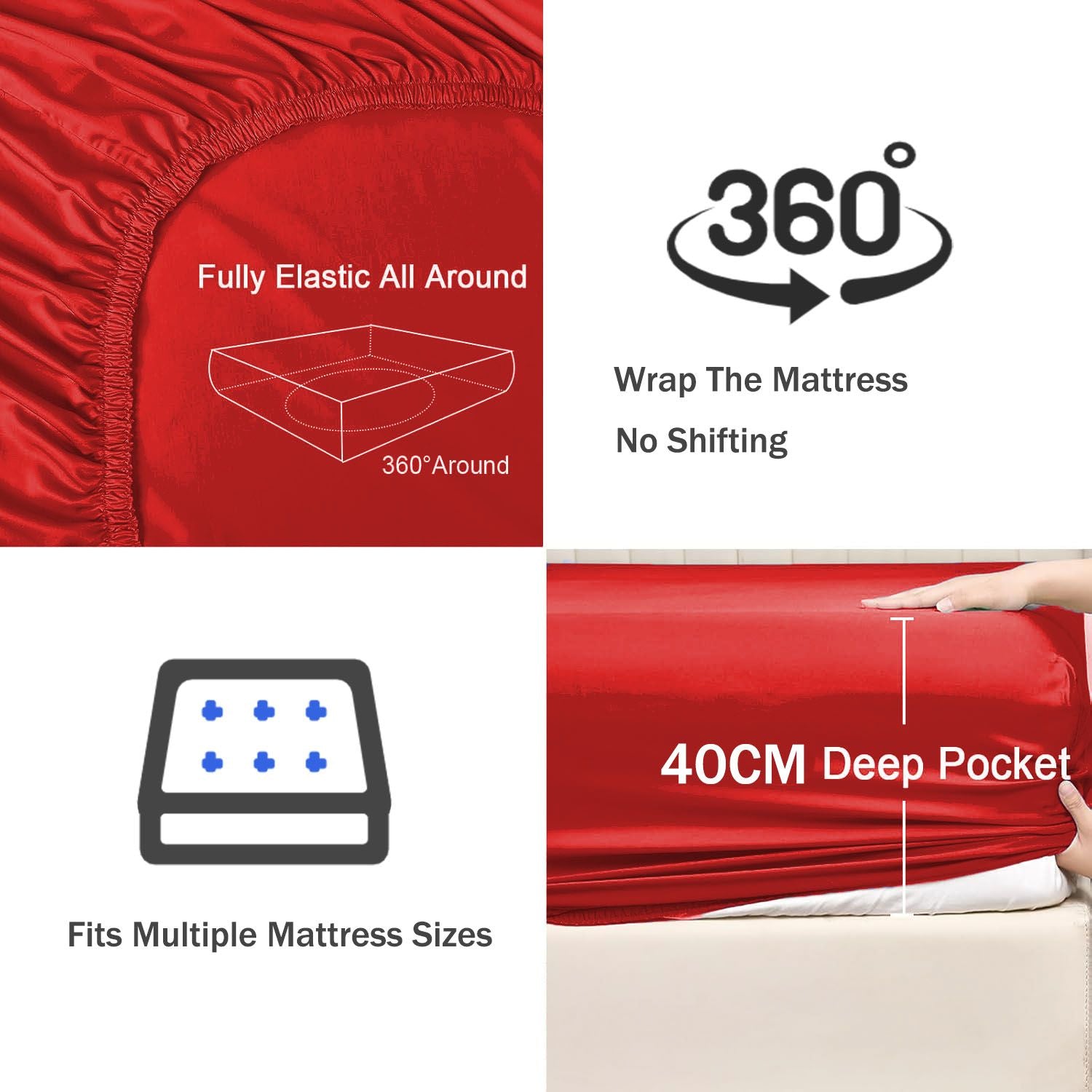 3 Piece 2000TC Microfibre 40cm Deep Pocket Fitted Sheet Set with Pillowcases - Red Double