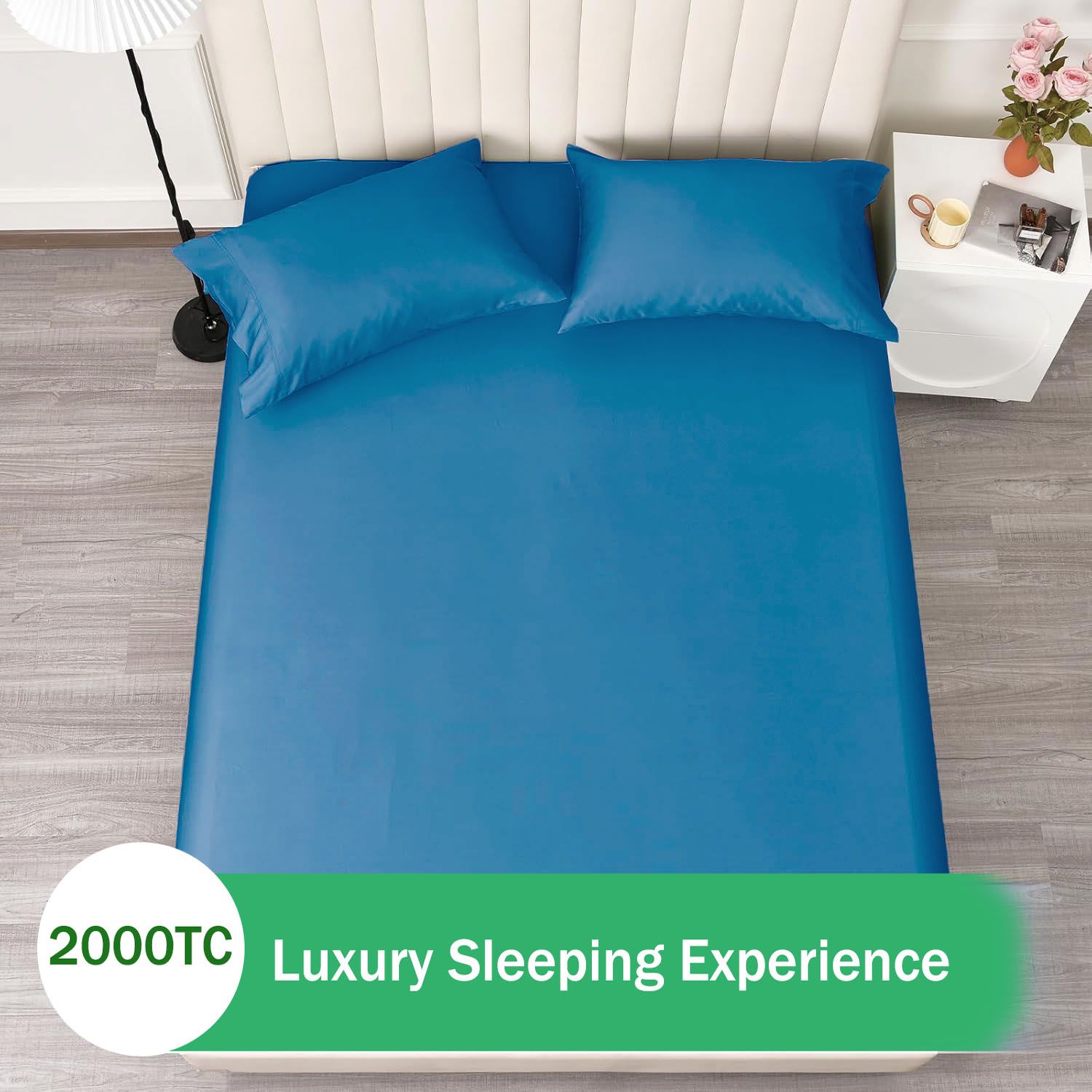 3 Piece 2000TC Microfibre 40cm Deep Pocket Fitted Sheet Set with Pillowcases - Ocean Double