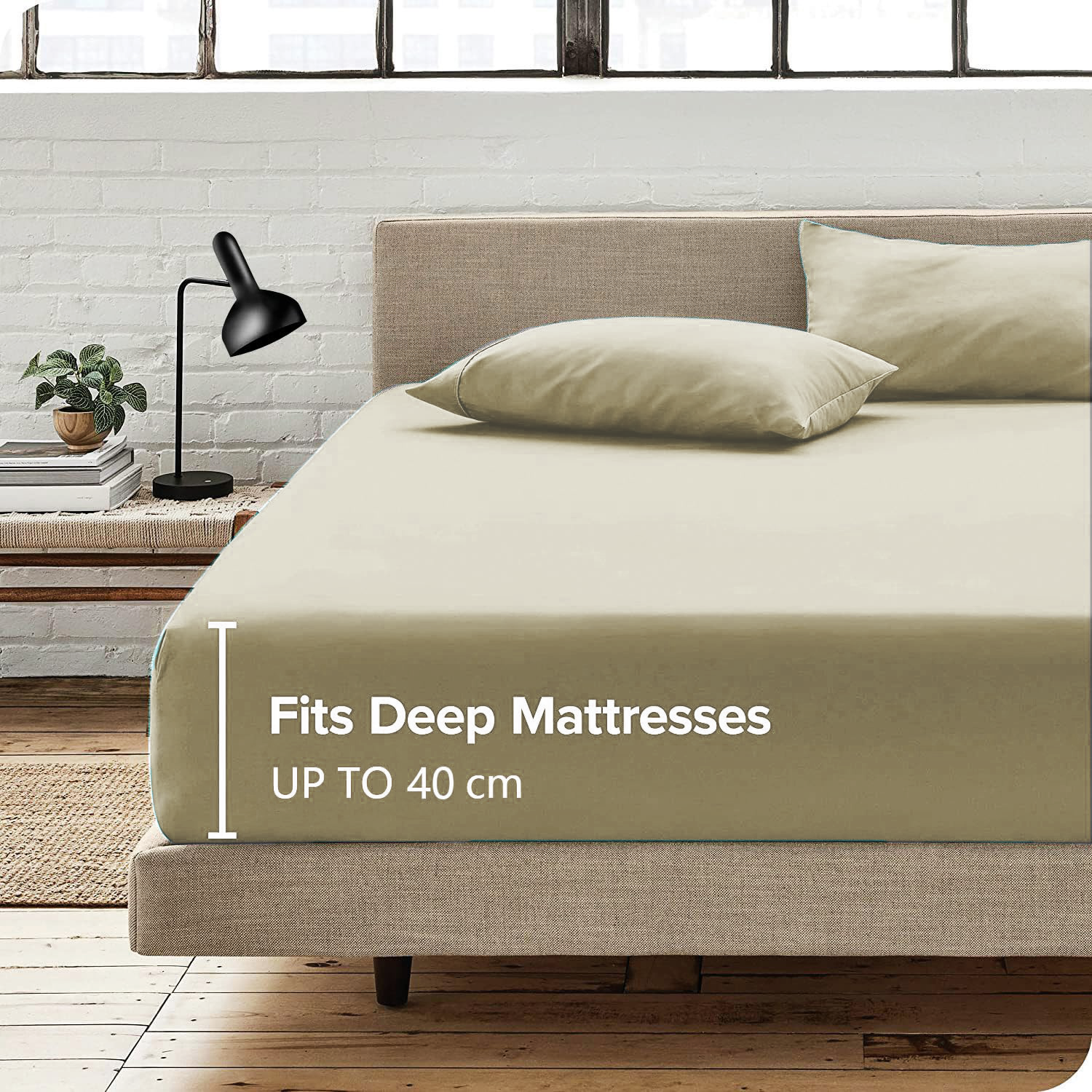3 Piece 2000TC Microfibre 40cm Deep Pocket Fitted Sheet Set with Pillowcases - Cream White Double