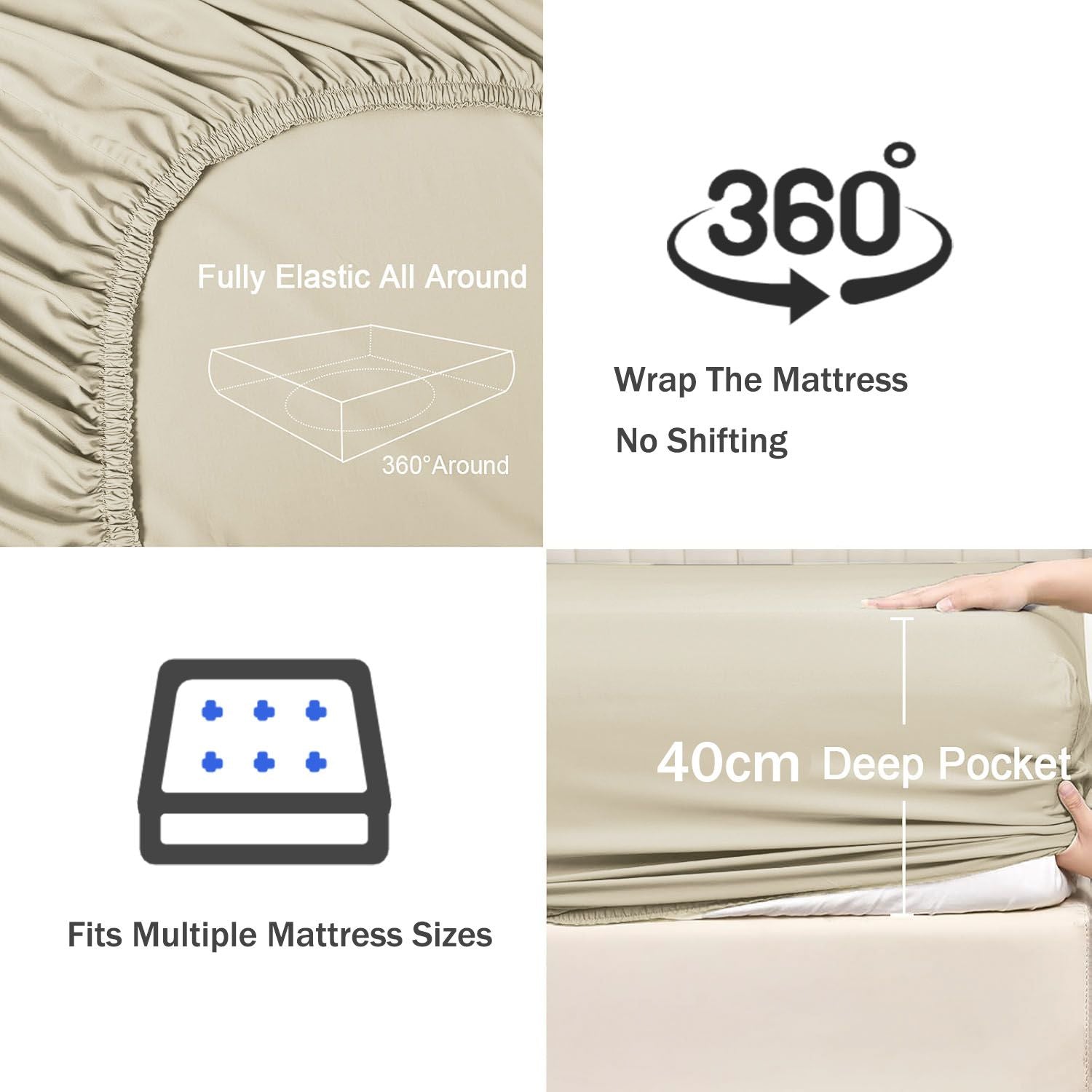 3 Piece 2000TC Microfibre 40cm Deep Pocket Fitted Sheet Set with Pillowcases - Camel Beige Double