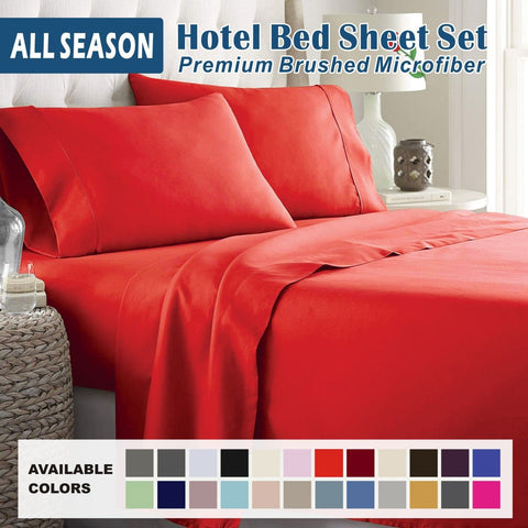 2000TC Microfibre Deep Pocket Bed Sheet Set - 4 Piece, Red, Double