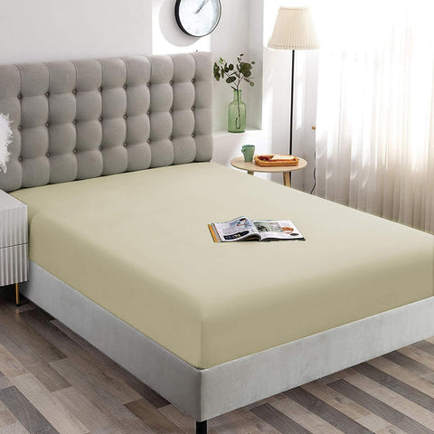 Hotel Quality 1 Piece Cream White Microfiber 40cm Deep Pocket Fitted Sheet - Double