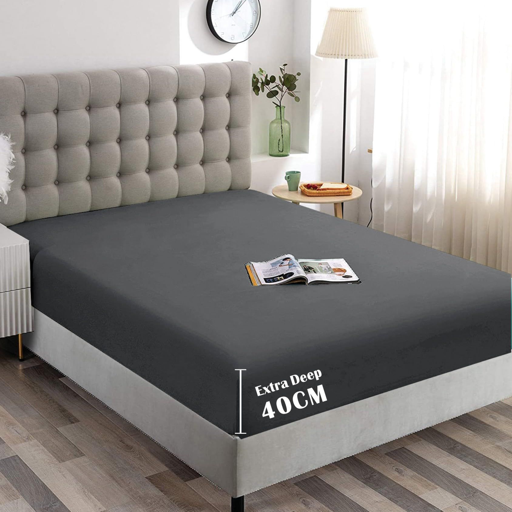 Hotel Quality 1 Piece Dark Gray Microfiber 40cm Deep Pocket Fitted Sheet - Double