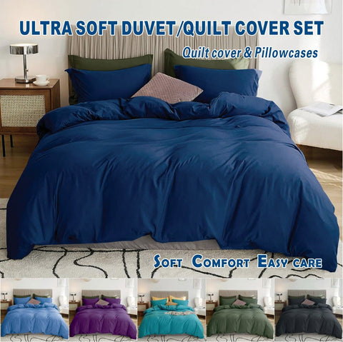 Premium 2000TC Microfibre Zipper Quilt Cover Set - 3 Piece, Navy, King