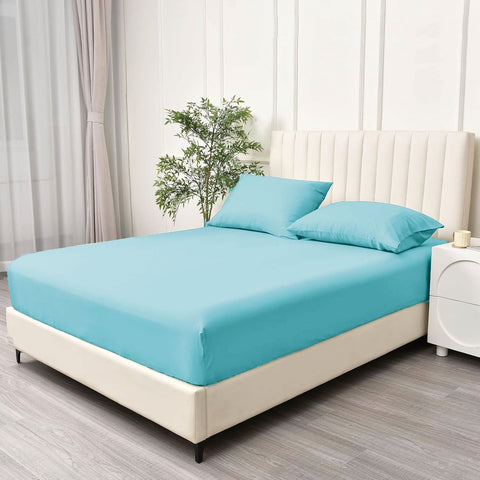 3 Piece 2000TC Microfibre 40cm Deep Pocket Fitted Sheet Set with Pillowcases - Ice Blue King