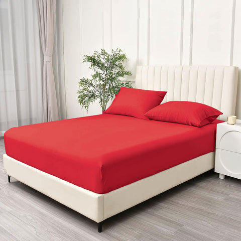 3 Piece 2000TC Microfibre 40cm Deep Pocket Fitted Sheet Set with Pillowcases - Red King