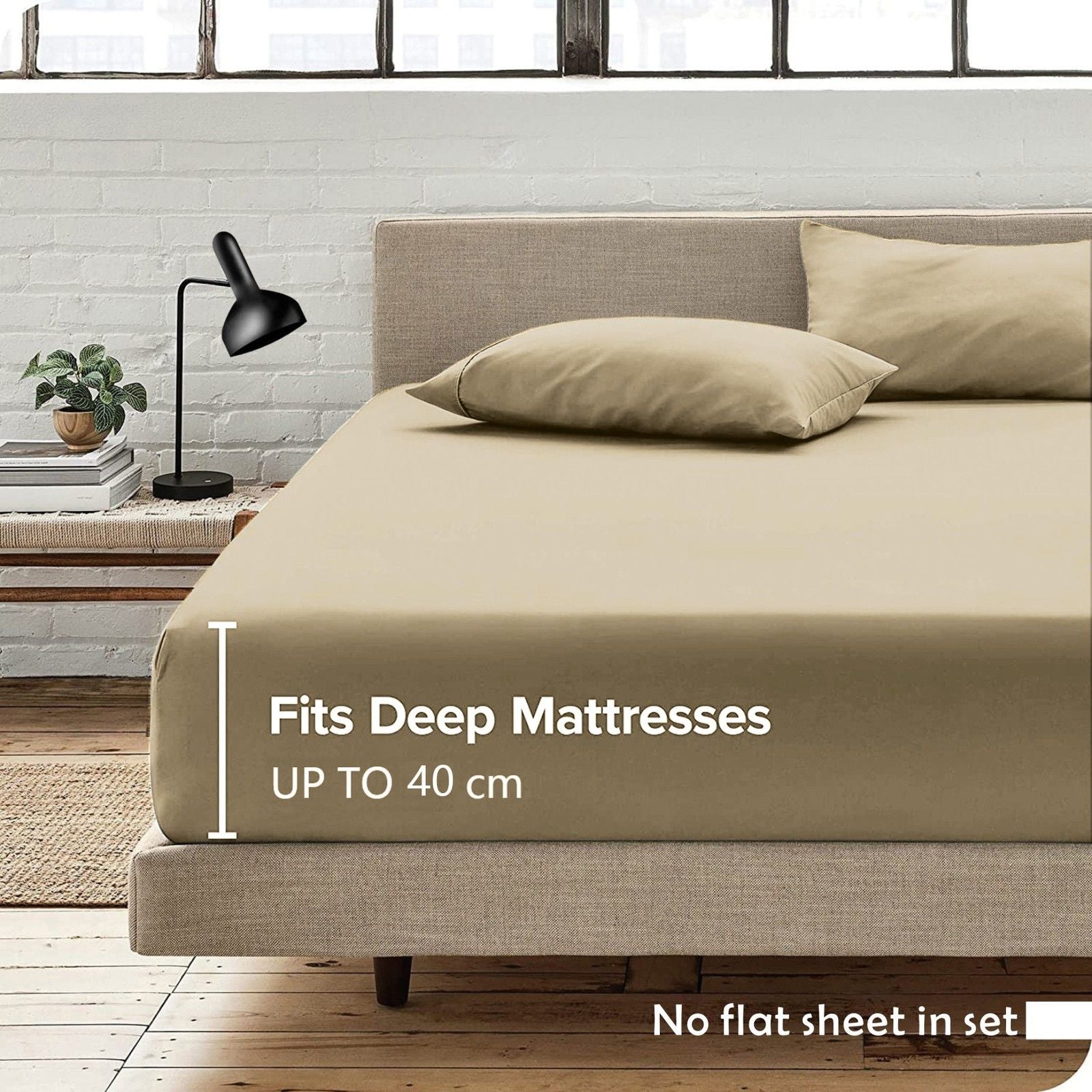 3 Piece 2000TC Microfibre 40cm Deep Pocket Fitted Sheet Set with Pillowcases - Camel Beige King