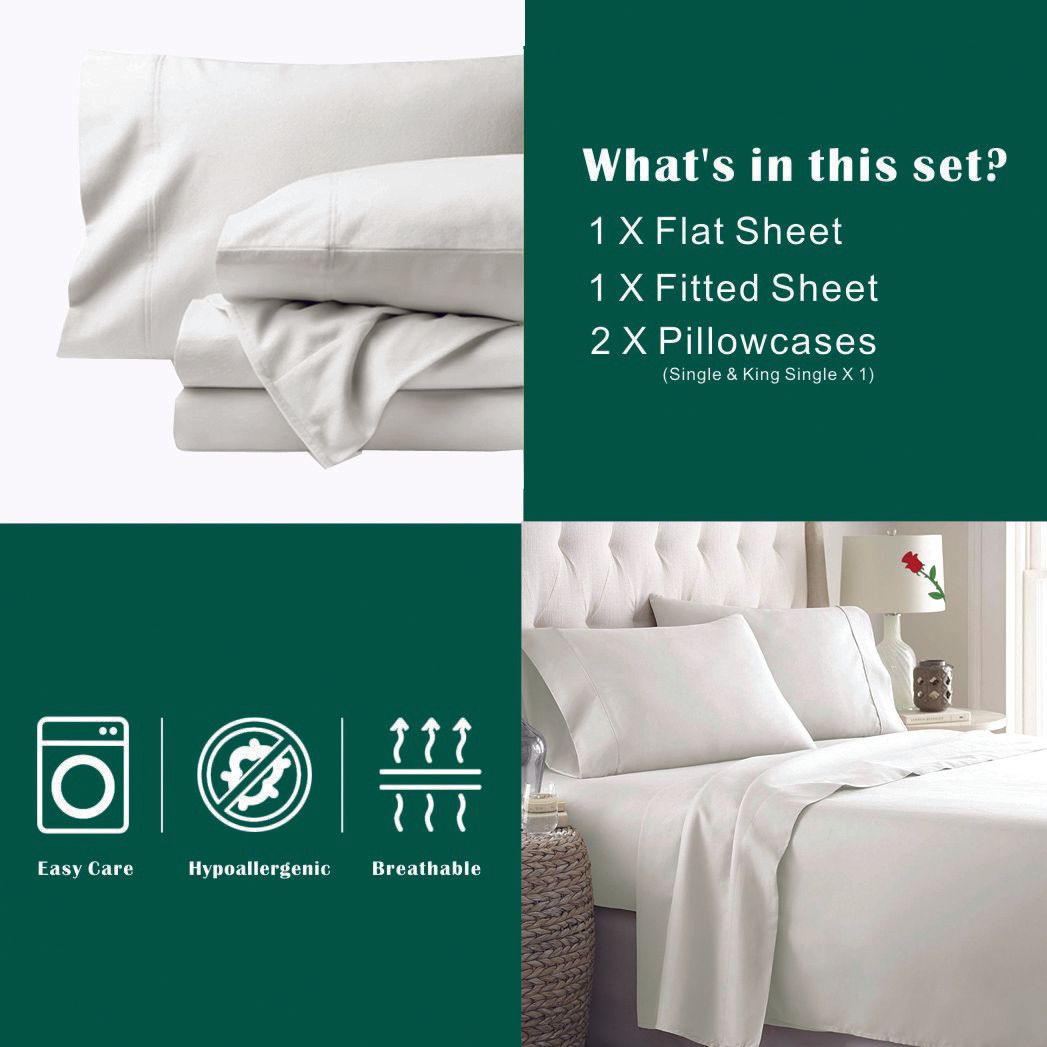 2000TC Microfibre Deep Pocket Bed Sheet Set - 4 Piece, Raw White, King