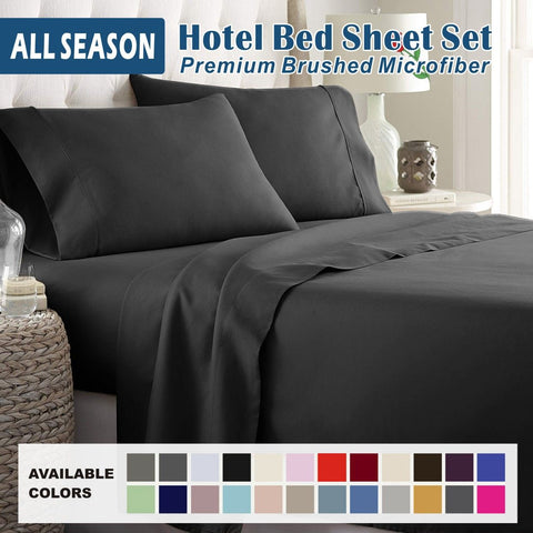 Premium 2000TC Microfibre Deep Pocket Bed Sheet Set - 4 Piece, Black, King