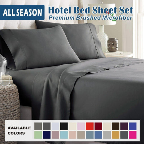 Premium 2000TC Microfibre Deep Pocket Bed Sheet Set - 4 Piece, Dark Gray, King