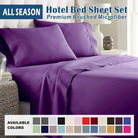 2000TC Microfibre Deep Pocket Bed Sheet Set - 4 Piece, Purple, King