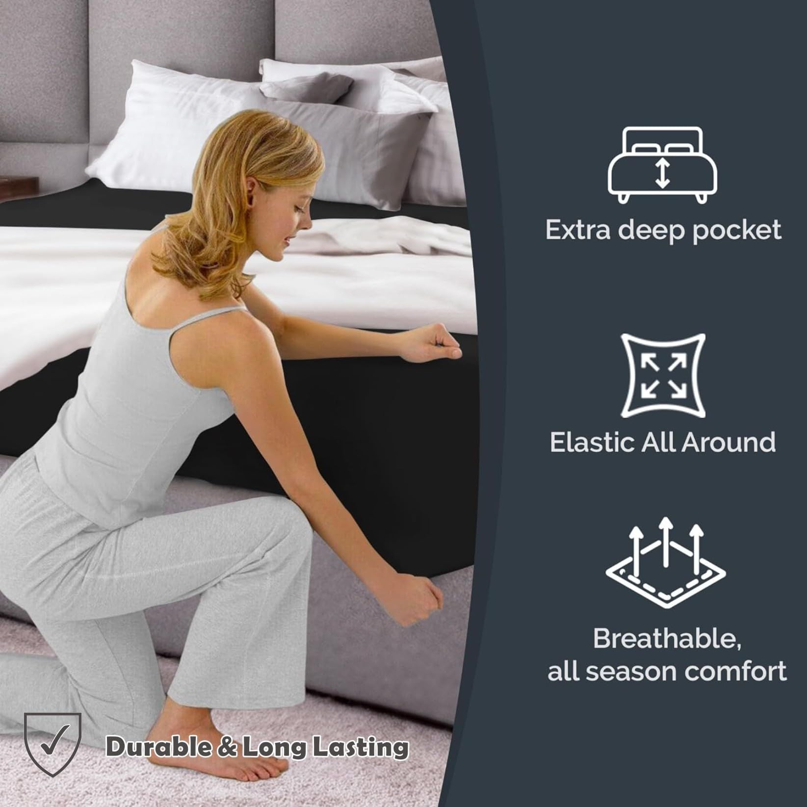 Hotel Quality 1 Piece Black Microfiber 40cm Deep Pocket Fitted Sheet - King