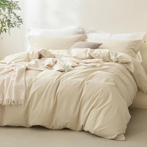 Premium 2000TC Microfibre Zipper Quilt Cover Set - 2 Piece, Cream White, King Single
