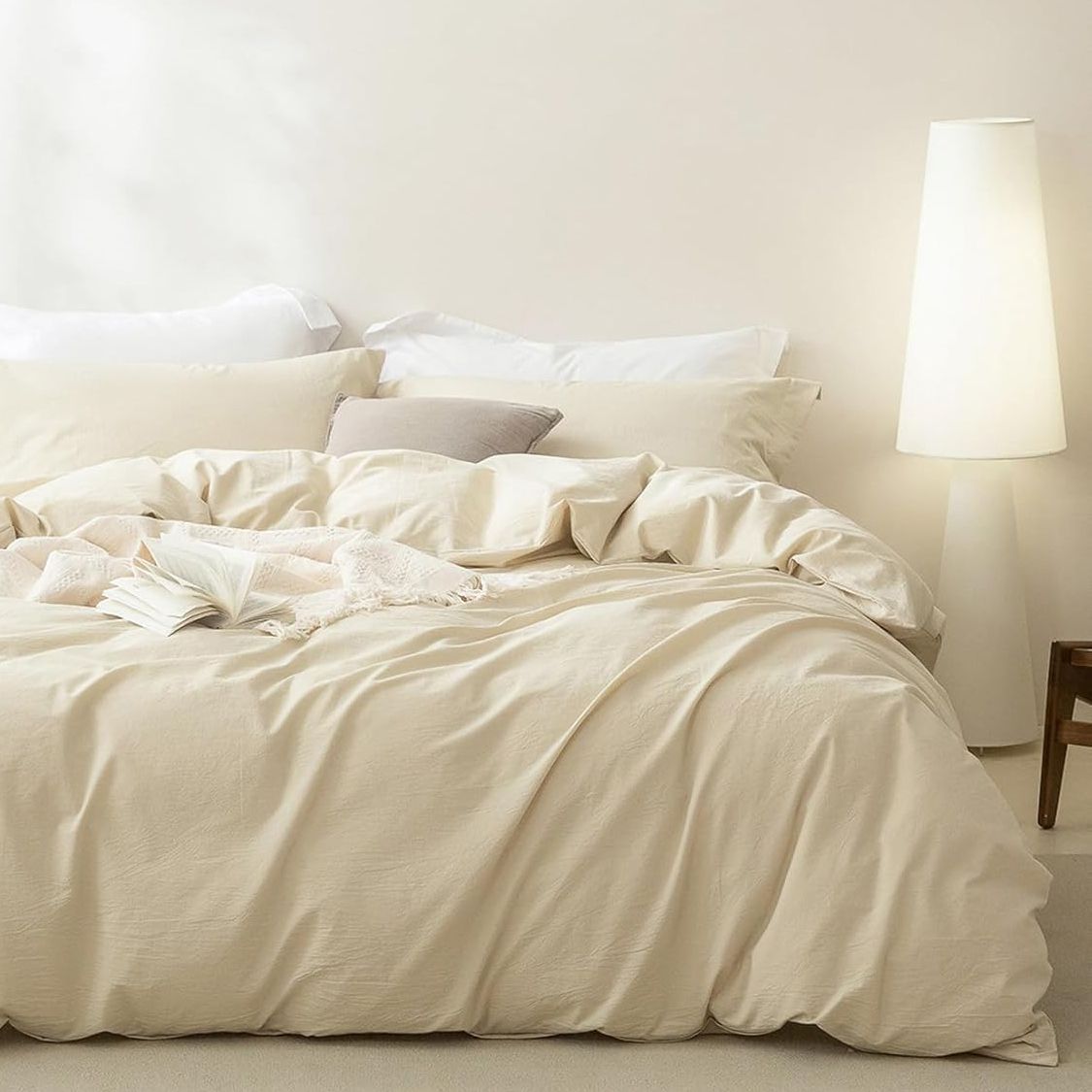 2000TC Microfibre Zipper Quilt Cover Set - 2 Piece, Cream White, King Single