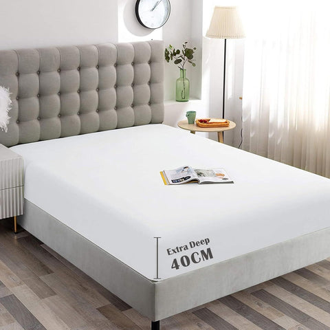 Hotel Quality 1 Piece White Microfiber 40cm Deep Pocket Fitted Sheet - King Single