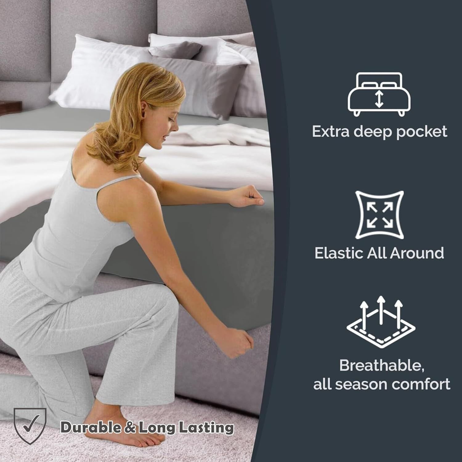 Hotel Quality 1 Piece Grey Microfiber 40cm Deep Pocket Fitted Sheet - King Single