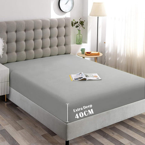 Hotel Quality 1 Piece Silver Gray Microfiber 40cm Deep Pocket Fitted Sheet - King Single
