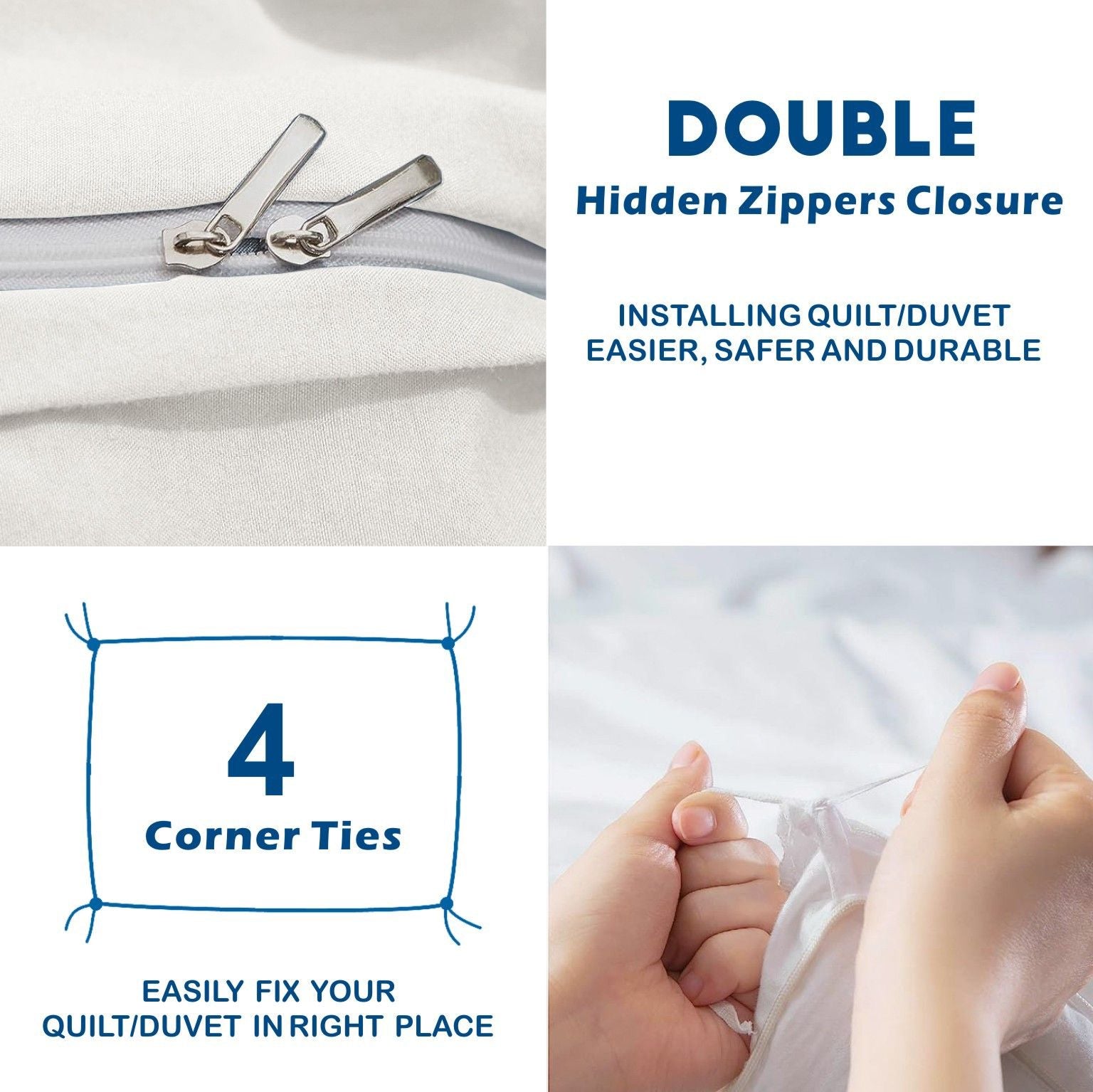2000TC Microfibre Zipper Quilt Cover Set - 3 Piece, Raw White, Queen
