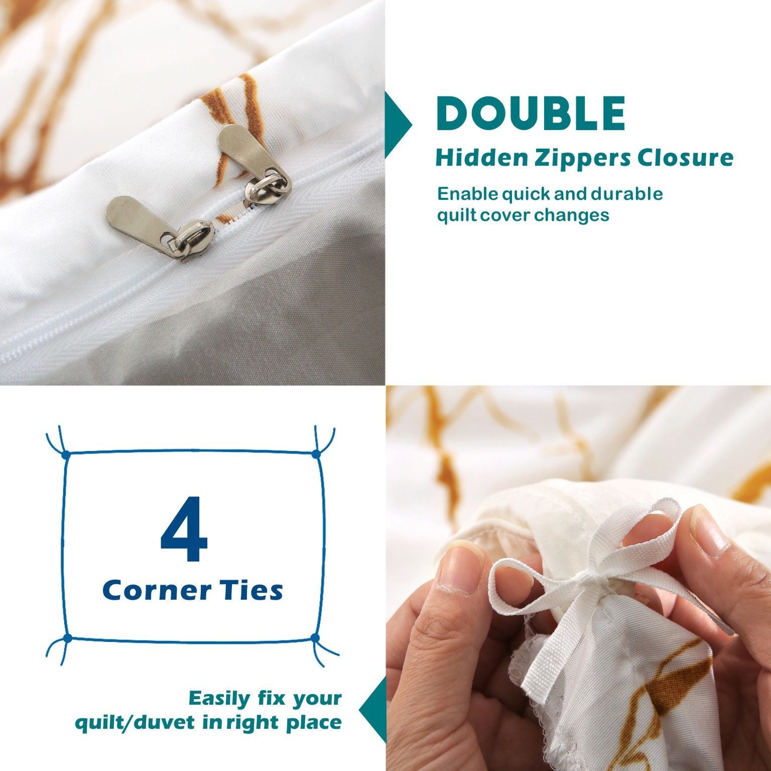 2000TC Microfibre Zipper Quilt Cover Set - 3 Piece, Marble Gleam, Queen